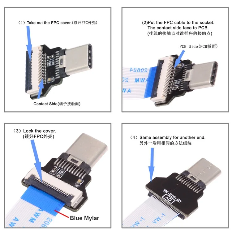 UC-019-MM CN-008-OTGCN-009-0.13M / CN-012-MA Type-C Male Host to 5Pin Micro USB 2.0 Male Target Data Flat Slim FPC Cable Extender