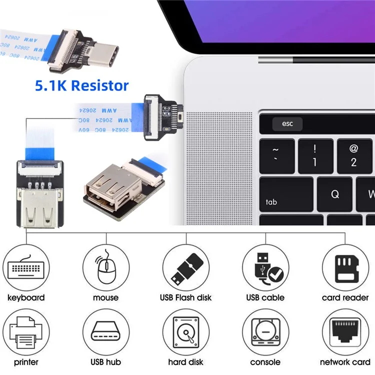 UC-019-AF CN-008-OTG / CN-009-0.13M / CN-011-FE 13cm Type-C Male Host to USB 2.0 Type-A Female Target Data Flat Slim FPC Cable