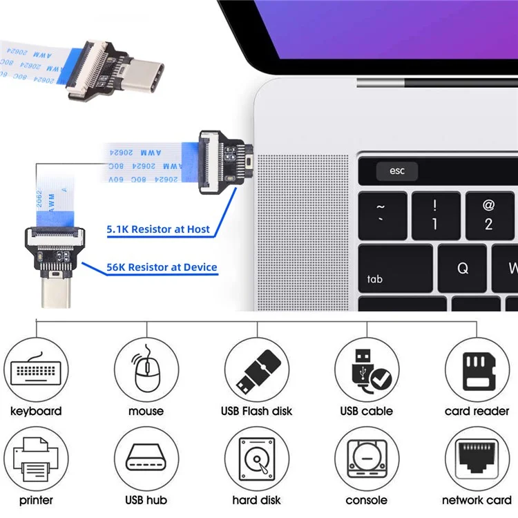 UC-019-CM CN-008-OTG / CN-009-0.13M / CN-013-MA OTG USB-C Type-C Male Host to Type-C Male Target Data Flat Slim FPC Cable