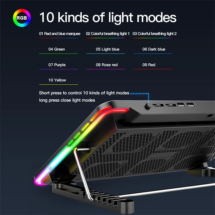 Frio Frio F5 F5 de 15,6 Polegadas Base de Resfriamento RGB Altura de Luz Light Notebook Stand Cooler Com 2 Portas USB - Preto / Vermelho