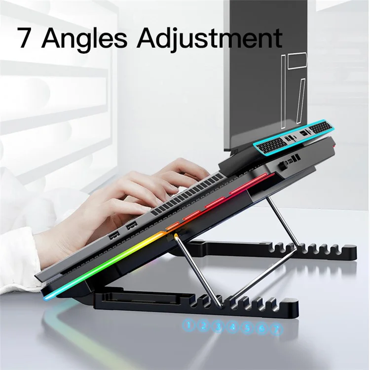 COOLCOLD F5 Suporte de Refrigeração para Laptop de 15,6 polegadas com Luz RGB Ajustável em Altura - Preto / Vermelho