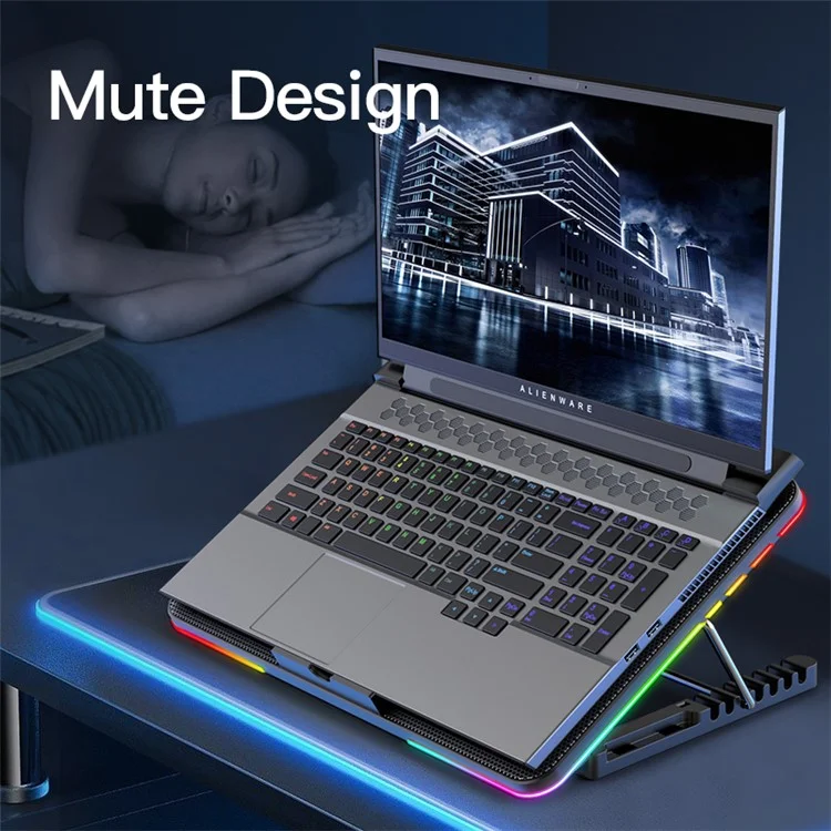 COOLCOLD F5 Suporte de Refrigeração para Laptop de 15,6 polegadas com Luz RGB Ajustável em Altura - Preto / Vermelho