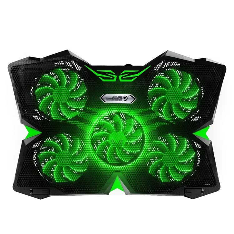 COOLCOLD Base de refroidissement pour ordinateur portable avec 5 ventilateurs + 2 ports USB Refroidisseur de jeux pour ordinateur portable - Noir+Vert