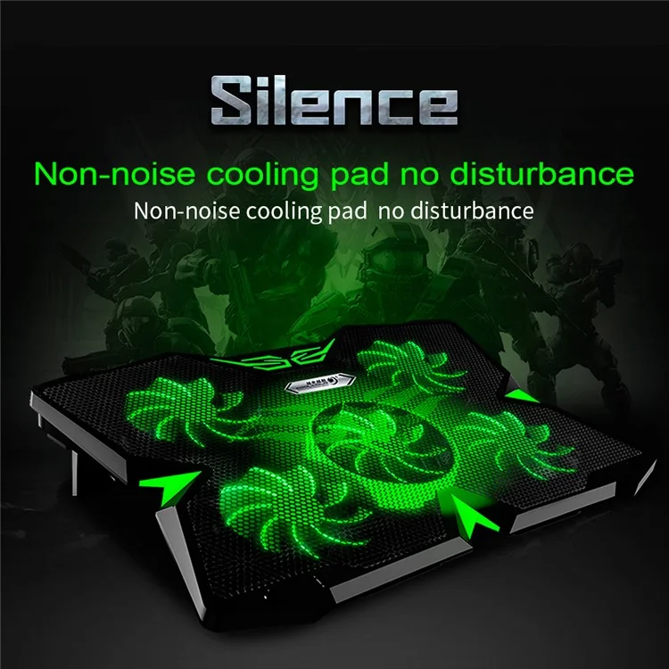 COOLCOLD Base de refroidissement pour ordinateur portable avec 5 ventilateurs + 2 ports USB Refroidisseur de jeux pour ordinateur portable - Noir+Vert
