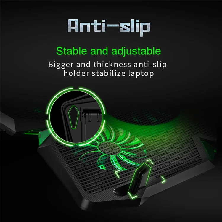 COOLCOLD Base de refroidissement pour ordinateur portable avec 5 ventilateurs + 2 ports USB Refroidisseur de jeux pour ordinateur portable - Noir+Vert