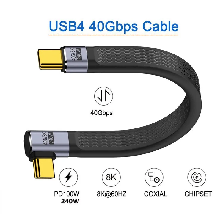 UC-002-0.13R 13 см Кабель USB4 с правым углом 240 Вт с разъемом Type-C на Type-C, 40 Гбит/с, 100 Вт, 8K, плоский FPC для ноутбука, телефона