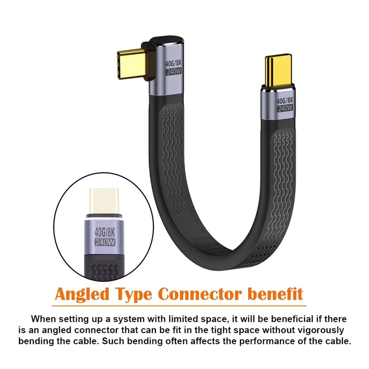 UC-002-0.13R 13 см Кабель USB4 с правым углом 240 Вт с разъемом Type-C на Type-C, 40 Гбит/с, 100 Вт, 8K, плоский FPC для ноутбука, телефона