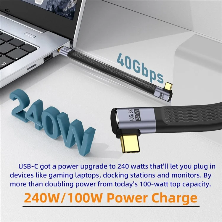 UC-002-0.13R 13 см Кабель USB4 с правым углом 240 Вт с разъемом Type-C на Type-C, 40 Гбит/с, 100 Вт, 8K, плоский FPC для ноутбука, телефона