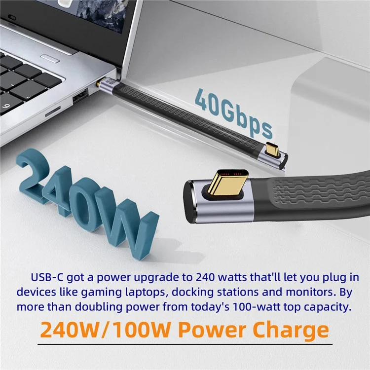 UC-002-0.13L 13cm Low Profile Angled 240W Type-C Male to Male USB4 40Gbps 100W 8K Flat FPC Data Cable for Laptop Phone