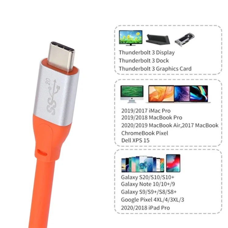 UC-033-OR-2.0M 2.0M Flexible Type-C Male to Male Cord USB4 100W Fast Charging Cable Supports 20Gbps Data Transfer