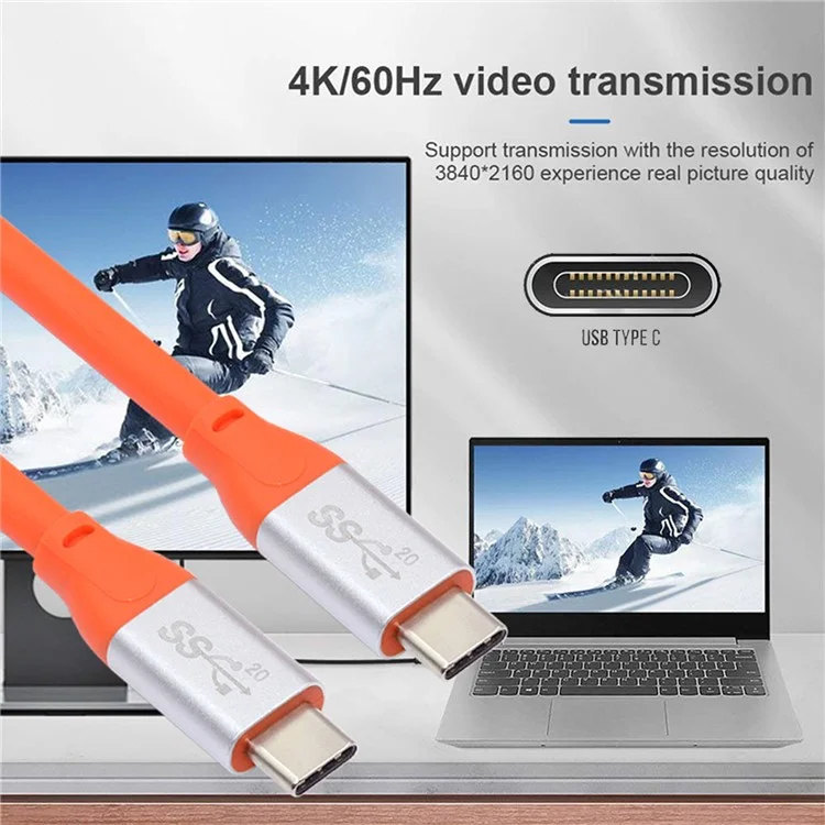 UC-033-OR-2.0M 2.0M Flexible Type-C Male to Male Cord USB4 100W Fast Charging Cable Supports 20Gbps Data Transfer