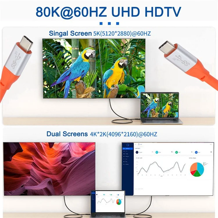 UC-033-OR-3.0M 3,0M 20 Gbit/s Hochgeschwindigkeits-USB4 Typ-C Male-to-Male-Kabel 100 W Schnellladekabel