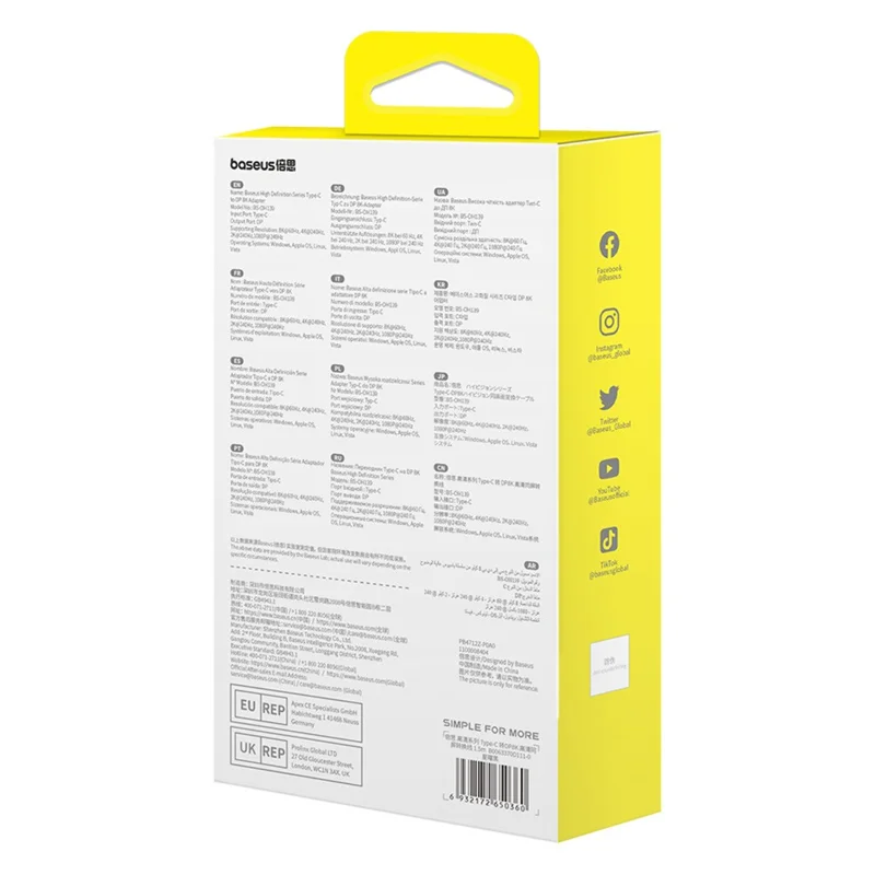 BASEUS BS-OH139 High Definition Series 1.5m Type-C to DP 8K Adapter Line DisplayPort Cable - Black