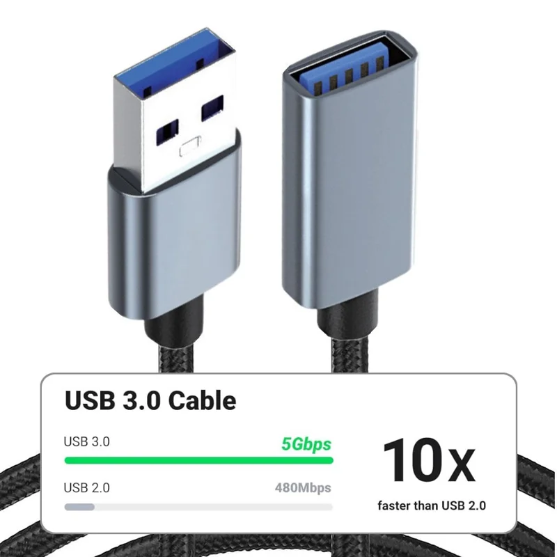 JUNSUNMAY 1m USB 3.0 Male to Female 2A Charging Extension Cord 5Gbps Data Transfer Nylon Cable