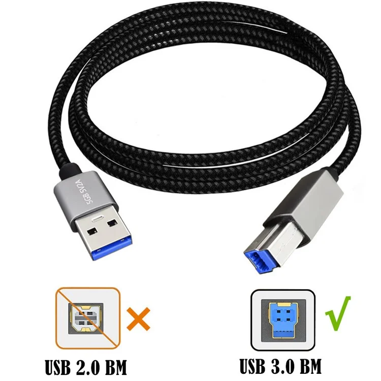 JUNSUNMAY Câble de données de connexion d'imprimante USB-A 3.0 mâle vers USB Type-B mâle de 2 m