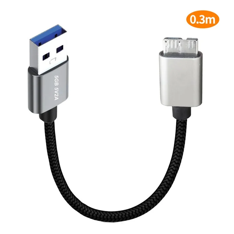 JUNSUNMAY 0,3m USB-A 3.0 Stecker auf Micro-B Stecker Nylon Kabel Festplatte Kamera Datenkabel