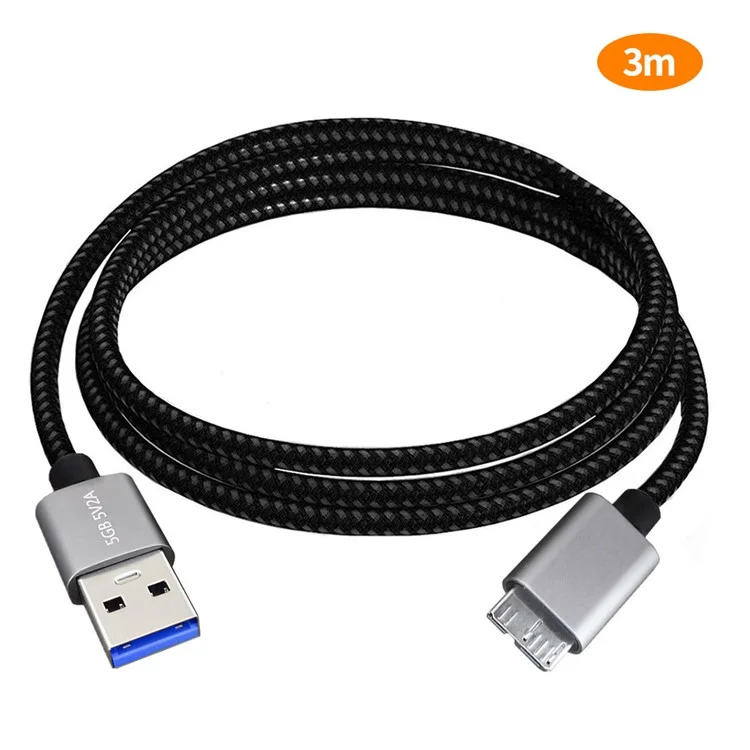 Junsunmay 3m USB-A 3.0 Mâle à Micro-b Male Drive de Disque Caméra de Caméra de Caméra en Nylon Cordon Tressé