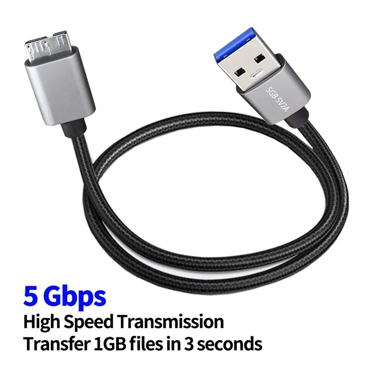 JUNSUNMAY 1m USB-A 3.0 Männlich zu Micro-B Männlich Nylon Datenkabel für Festplatte Kamera