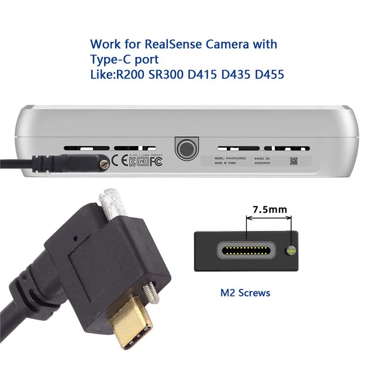 UC-041-RI 0.3m USB 3.1 Type C Right Angled Male to Female Extension Data  Screw Locking Cable