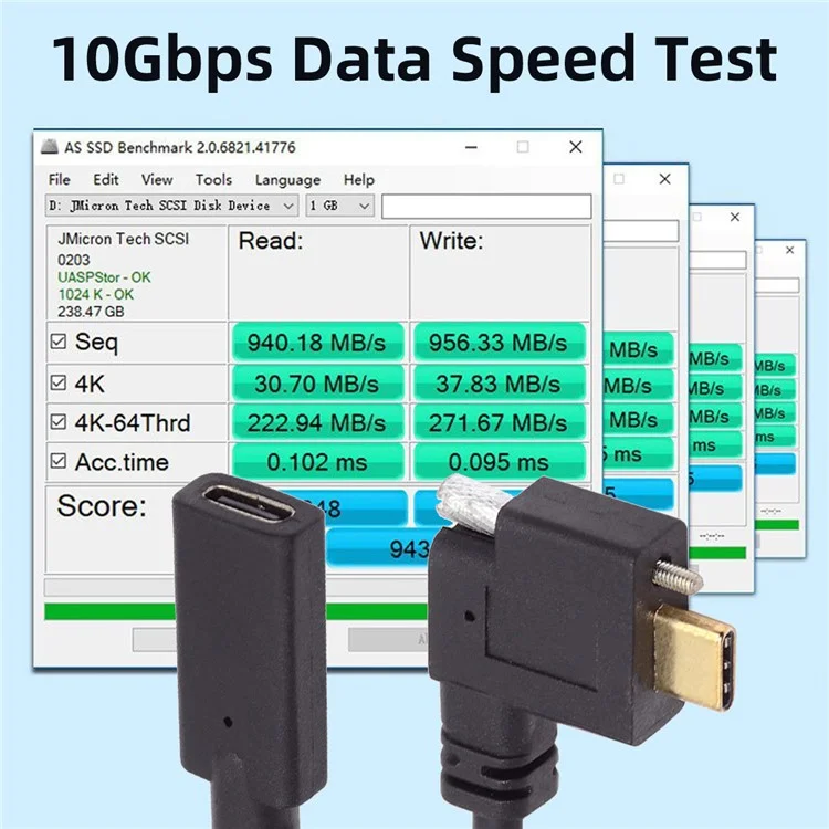 UC-041-RI 0.3m USB 3.1 Type C Right Angled Male to Female Extension Data  Screw Locking Cable