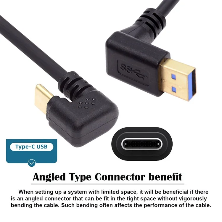 UC-101-UP 30cm USB3.0 Type-A Male to Type-C Male 5Gbps Data Cable Opposite U-Shape USB-C Cord