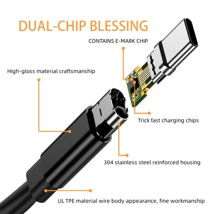 For Lenovo Computer 135W Type-C to Square Power Charging Cable 1.8m Charger Cord