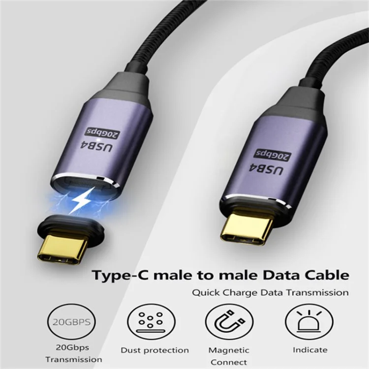 2m PD 100W 5A USB4.0 Ladekabel mit Unterstützung für 8K / 60hz Typ-C auf Typ-C 20Gbps Magnetkabel