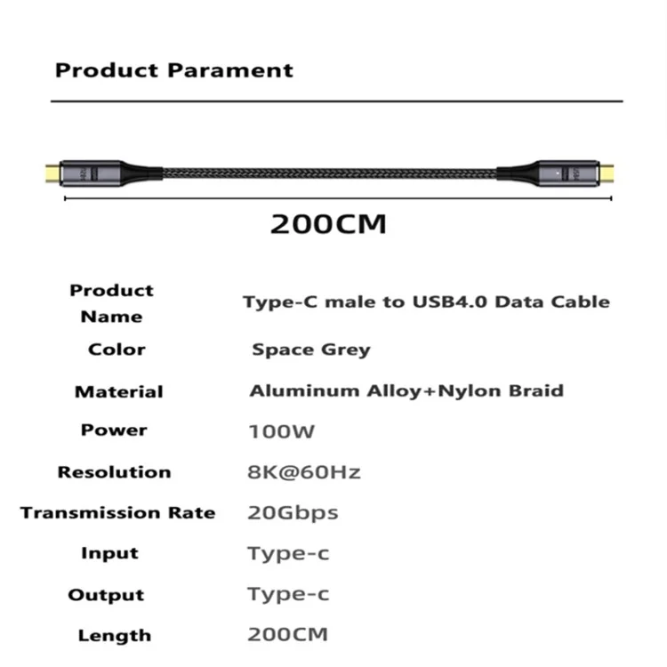 2m PD 100W 5A USB4.0 Ladekabel mit Unterstützung für 8K / 60hz Typ-C auf Typ-C 20Gbps Magnetkabel