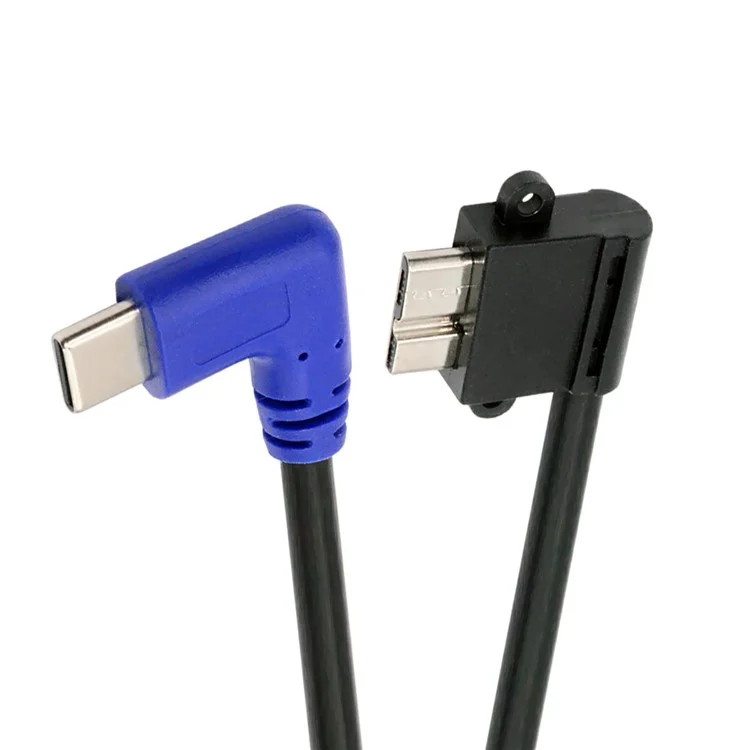 UC-166 Cabo USB-C Macho para Micro-B USB3.0 Macho com Ângulo Reto de 90 Graus de 30cm para Câmera Industrial
