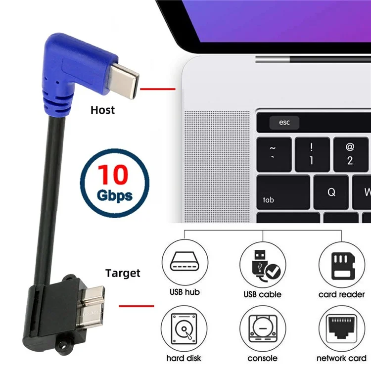 UC-166 Cabo USB-C Macho para Micro-B USB3.0 Macho com Ângulo Reto de 90 Graus de 30cm para Câmera Industrial
