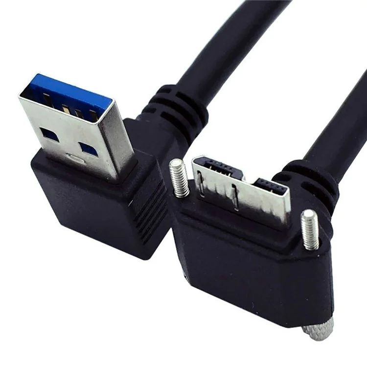 U3-078-DN Câble panel coudé vers le bas à 90 degrés USB 3.0 A mâle vers micro-B 3.0 avec vis de verrouillage, 25 cm
