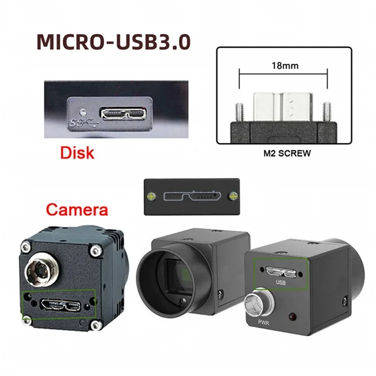 U3-078-DN Câble panel coudé vers le bas à 90 degrés USB 3.0 A mâle vers micro-B 3.0 avec vis de verrouillage, 25 cm