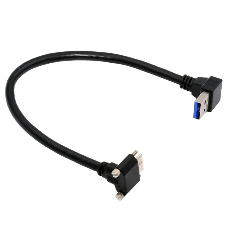 U3-078-DN Câble panel coudé vers le bas à 90 degrés USB 3.0 A mâle vers micro-B 3.0 avec vis de verrouillage, 25 cm