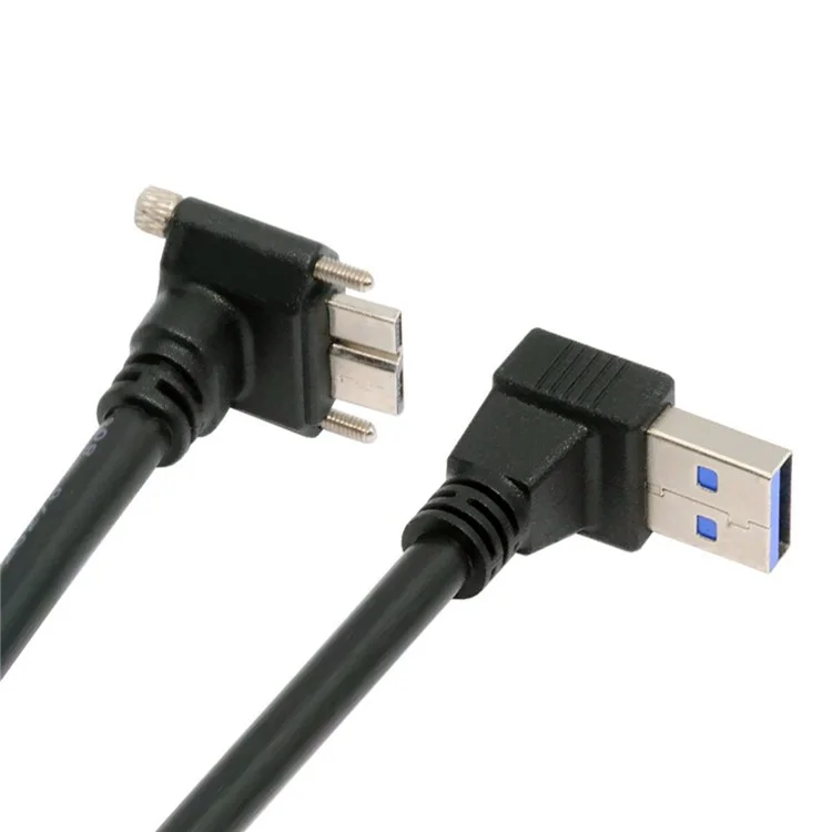 U3-078-DN Câble panel coudé vers le bas à 90 degrés USB 3.0 A mâle vers micro-B 3.0 avec vis de verrouillage, 25 cm