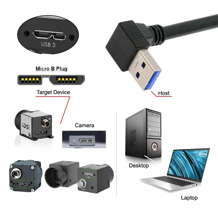 U3-078-UP Câble USB 3.0 mâle coudé vers micro USB 3.0 directionnel vers le haut, 25 cm