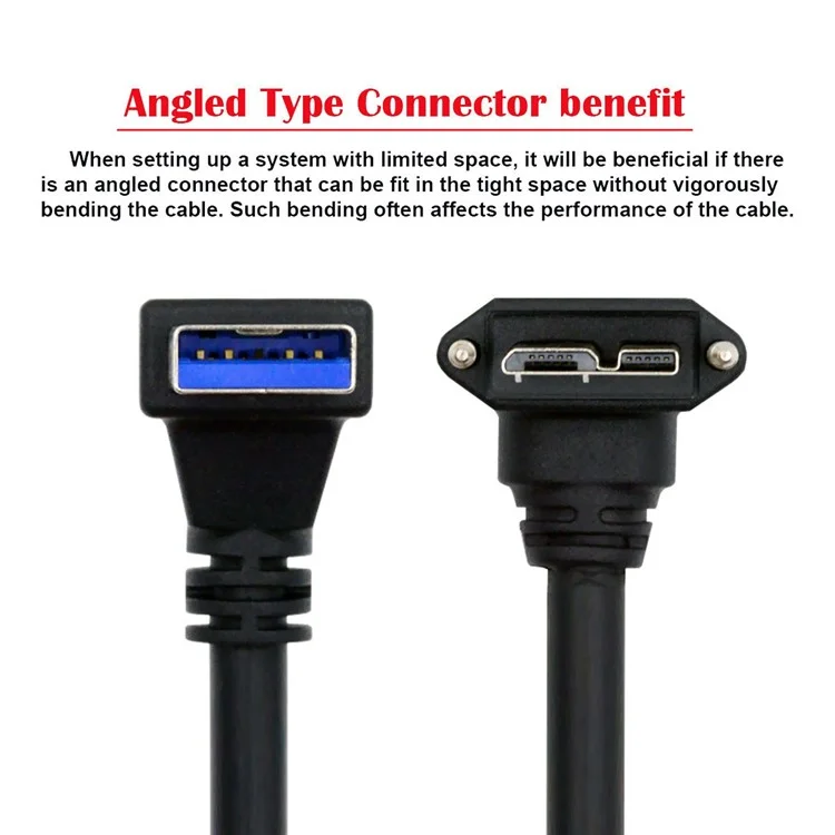 U3-078-UP Câble USB 3.0 mâle coudé vers micro USB 3.0 directionnel vers le haut, 25 cm