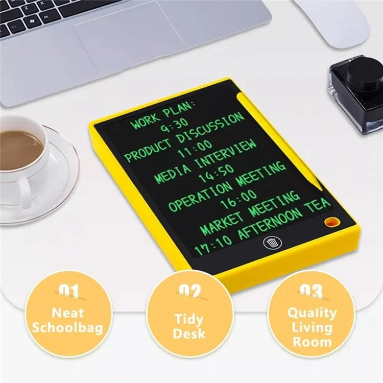 08511 Tablette graphique LCD pour dessin 9,5 pouces Jouet de peinture et d'écriture pour enfants avec boîte de rangement - Jaune
