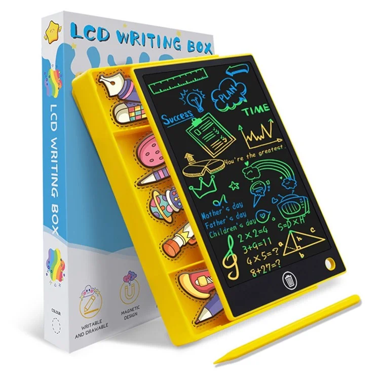08511 Tablette graphique LCD pour dessin 9,5 pouces Jouet de peinture et d'écriture pour enfants avec boîte de rangement - Jaune