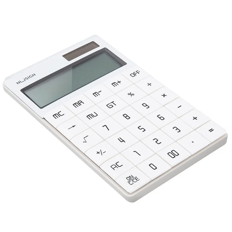 DELI Nusign NS041 Desktop Calculator 12 Bits Large Button Dual Power Calculator for Business / Office / School - White