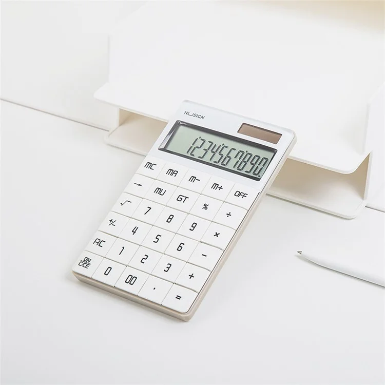 DELI Nusign NS041 Desktop Calculator 12 Bits Large Button Dual Power Calculator for Business / Office / School - White