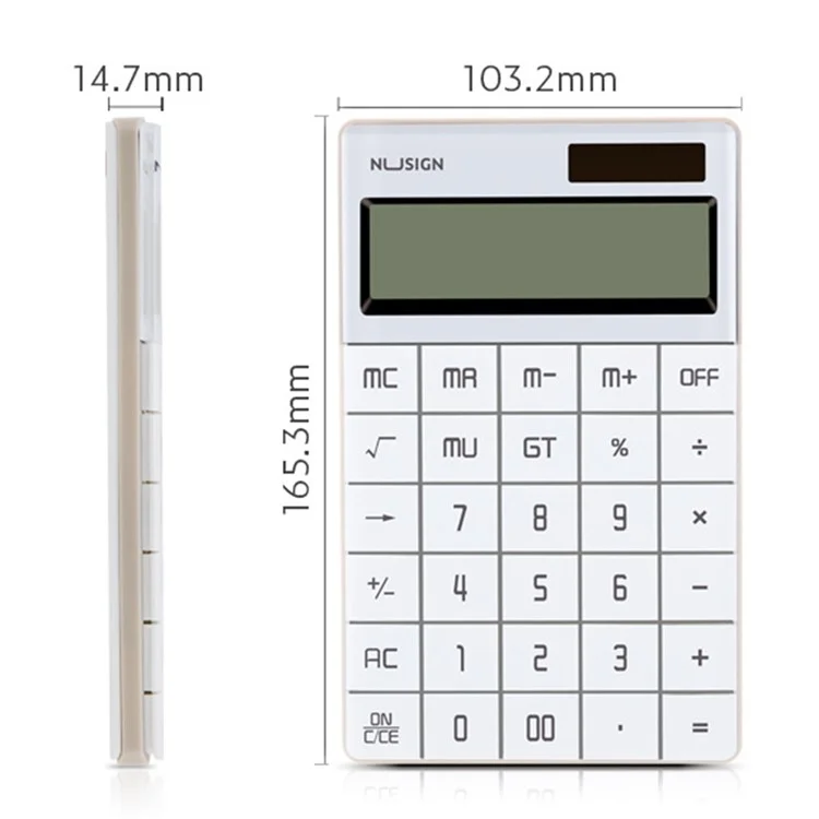 DELI Nusign NS041 Desktop Calculator 12 Bits Large Button Dual Power Calculator for Business / Office / School - White