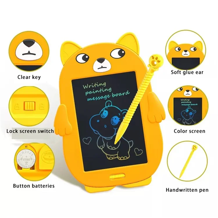 Cartoon Dog Shaped Children Doodle 8.5-Inch LCD Drawing Pad Toddler Writing Tablet Handwriting Board with Lock Function One-click Erase