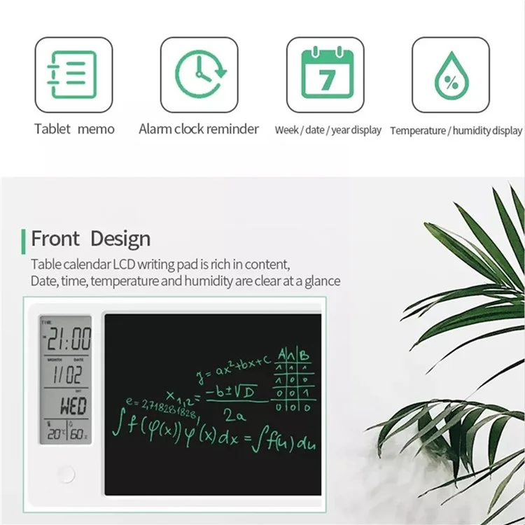 10-Inch LCD Writing Tablet Doodle Board Electronic Desktop Calendar Clock Reminder Office Memo Board with Week / Date / Year / Humidity / Temperature Display Function