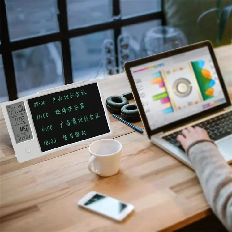 10-Inch LCD Writing Tablet Doodle Board Electronic Desktop Calendar Clock Reminder Office Memo Board with Week / Date / Year / Humidity / Temperature Display Function
