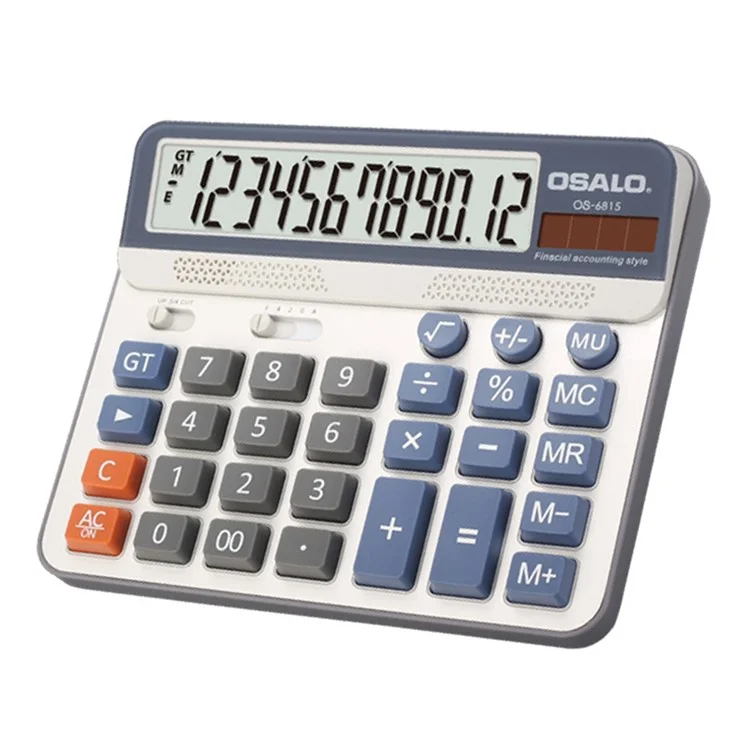 Calculadora de escritorio de pantalla grande OSALO OS-6815 ABS, de doble alimentación solar/batería, 12 dígitos, para oficina - Azul