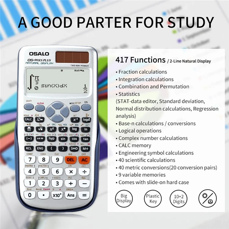OSALO OS-OSALO 991ES PLUS Scientific Calculator Solar Energy 417 Functions 2 Line 10+2 Digits Student Calculator