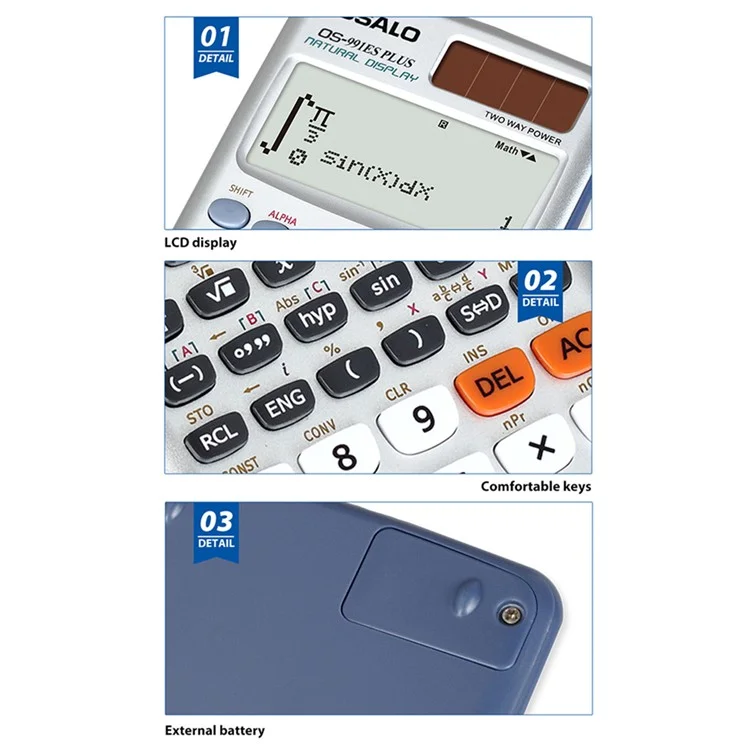 OSALO OS-OSALO 991ES PLUS Scientific Calculator Solar Energy 417 Functions 2 Line 10+2 Digits Student Calculator