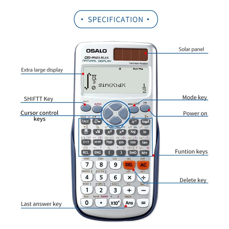 OSALO OS-OSALO 991ES PLUS Scientific Calculator Solar Energy 417 Functions 2 Line 10+2 Digits Student Calculator