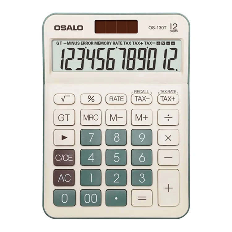 OSALO OS-130T Solar Power Large Screen ABS Desktop Calculator 12 Digit Financial Accounting Calculator - Green