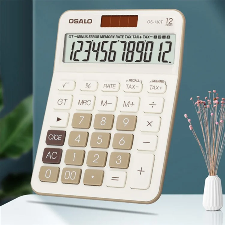 OSALO OS-130T Solar Power Large Screen ABS Desktop Calculator 12 Digit Financial Accounting Calculator - Green